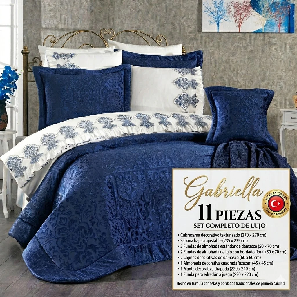 Juego de Cama para Ajuar "Gabriella" – Lujo y Distinción para tu Dormitorio - COLOR AZUL