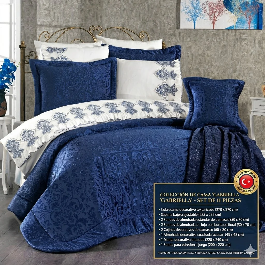 Juego de Cama para Ajuar "Gabriella" – Lujo y Distinción para tu Dormitorio - COLOR AZUL - Image 2