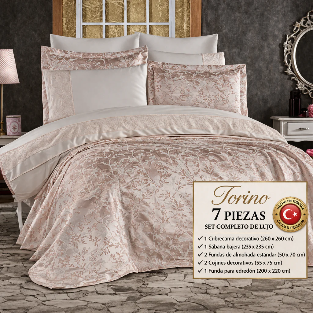 Juego de Cama para Ajuar "Torino" – Sofisticación Natural en tu Dormitorio - COLOR ROSA PASTEL