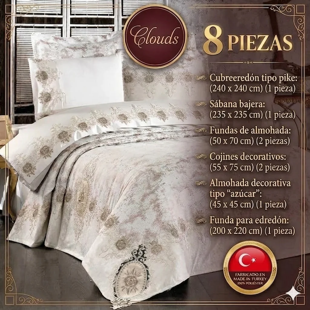 Juego de Cama para Novias "Clouds" – Elegancia y Diseño Clásico - COLOR CAPUCHINO