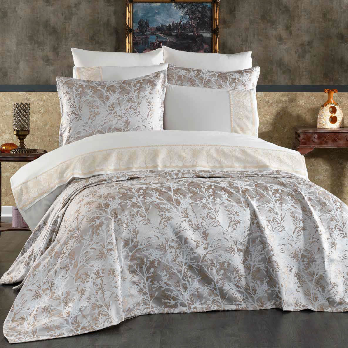 Juego de Cama para Ajuar "Torino" – Sofisticación Natural en tu Dormitorio - COLOR CAPUCHINO - Image 2