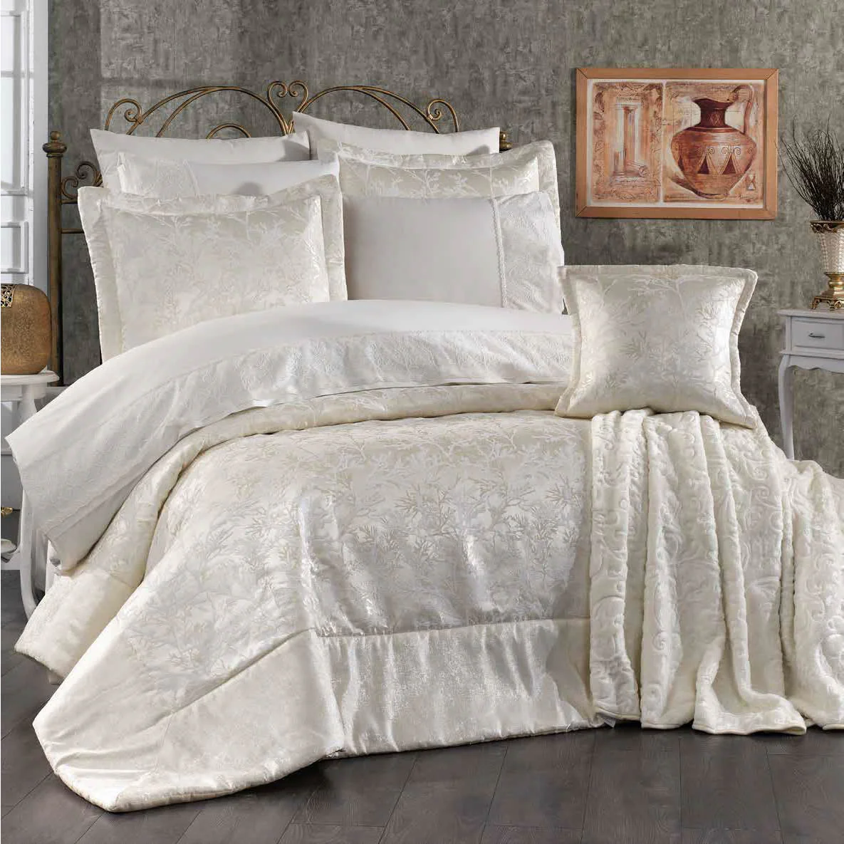 Juego de cama Sakura de 11 piezas: elegancia y confort para tu dormitorio - COLOR BLANCO - Image 2