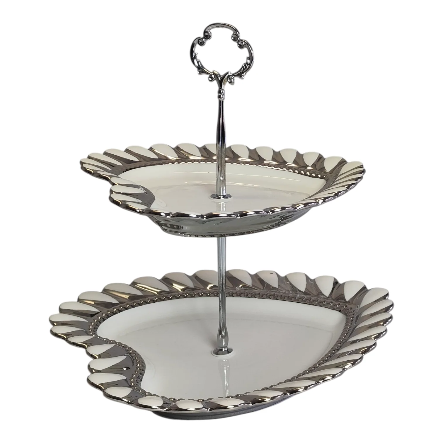 Soporte de 2 Niveles en Forma de Corazón Plateado — Bandejas Elegantes para Postres y Decoración - Image 2