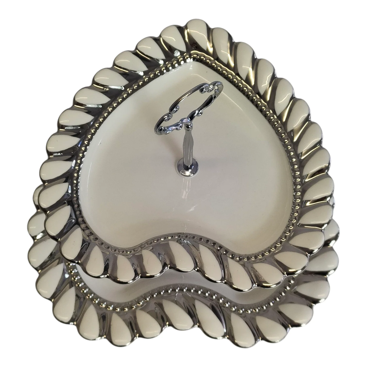 Soporte de 2 Niveles en Forma de Corazón Plateado — Bandejas Elegantes para Postres y Decoración - Image 3
