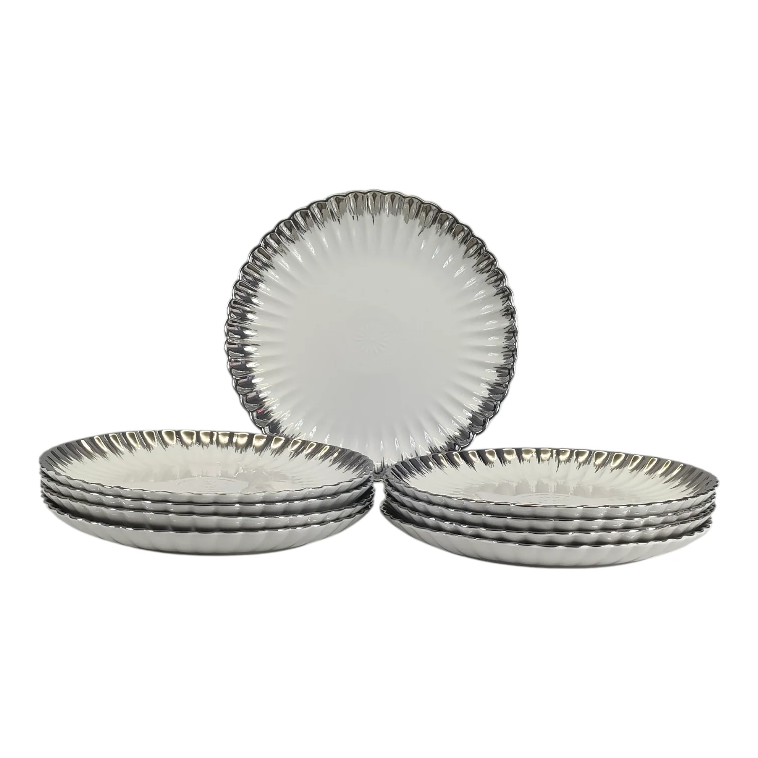 🍽️ Juego de Cerámica Ø26 cm – Pack de 9 Platos Decorativos con Borde Plateado