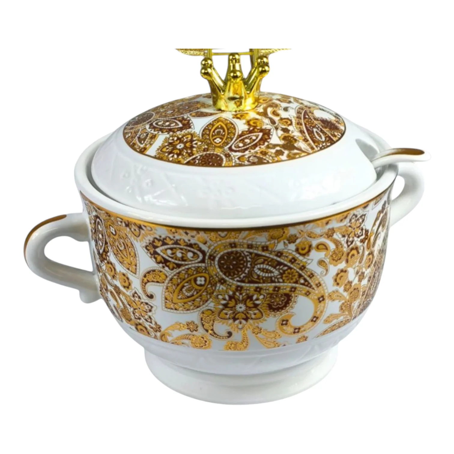 🍲 Set de Sopa de Cerámica con Detalles Dorados – 11 Piezas con Soporte ✨ - Image 2