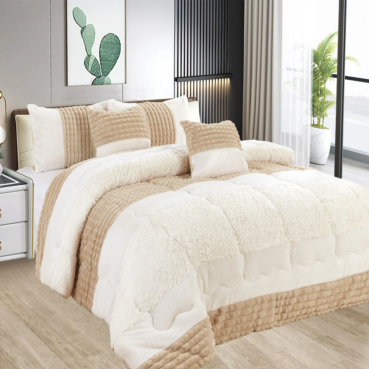 Edredón Acolchado con Borreguito – COLOR CAPUCHINO- Elegancia y Confort Absoluto