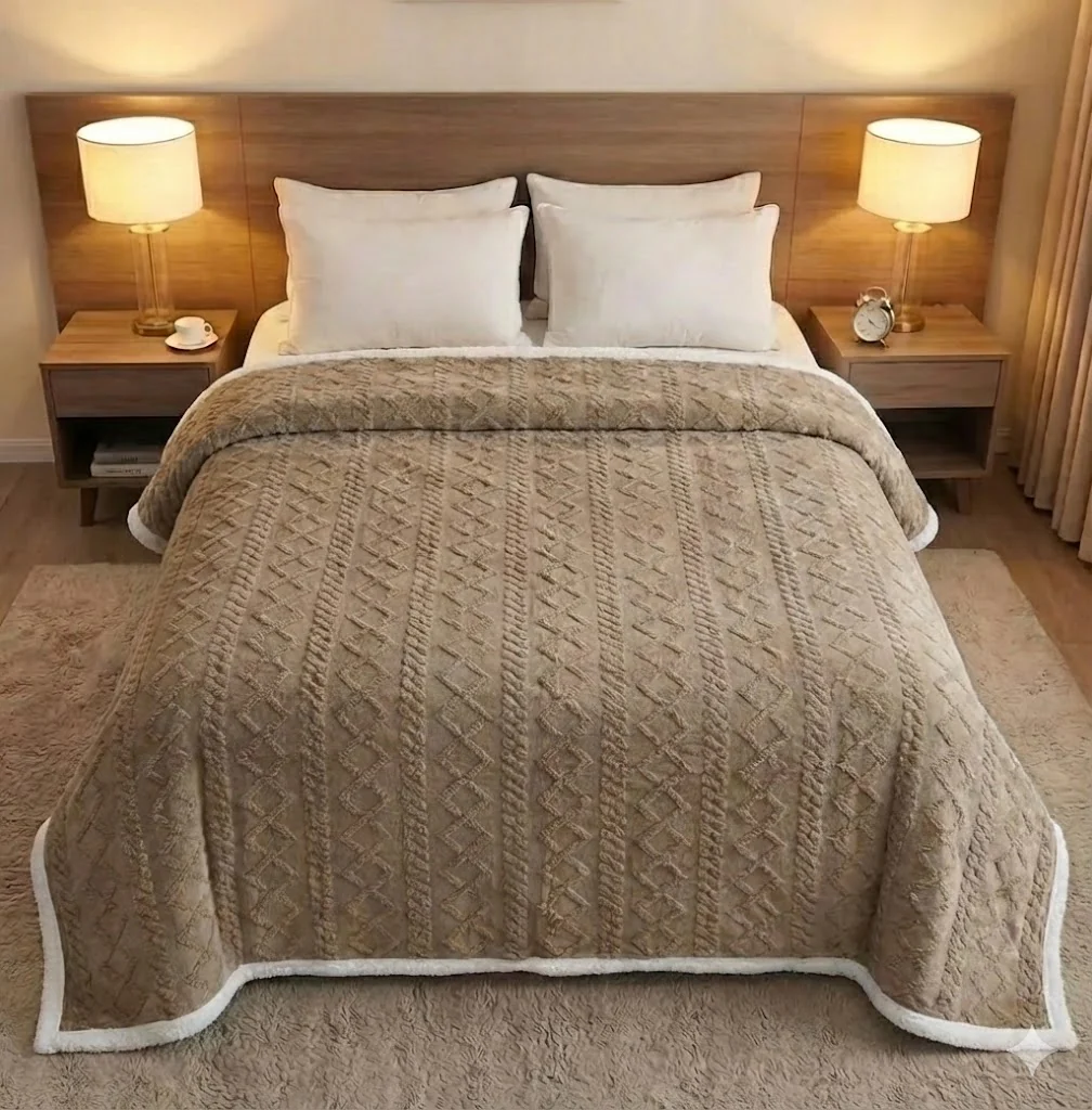 Manta Cama de Borrego 210x230 cm – Manta Doble Cara Franela y Sherpa, 100% Poliéster, Súper Suave y Muy Caliente para Invierno