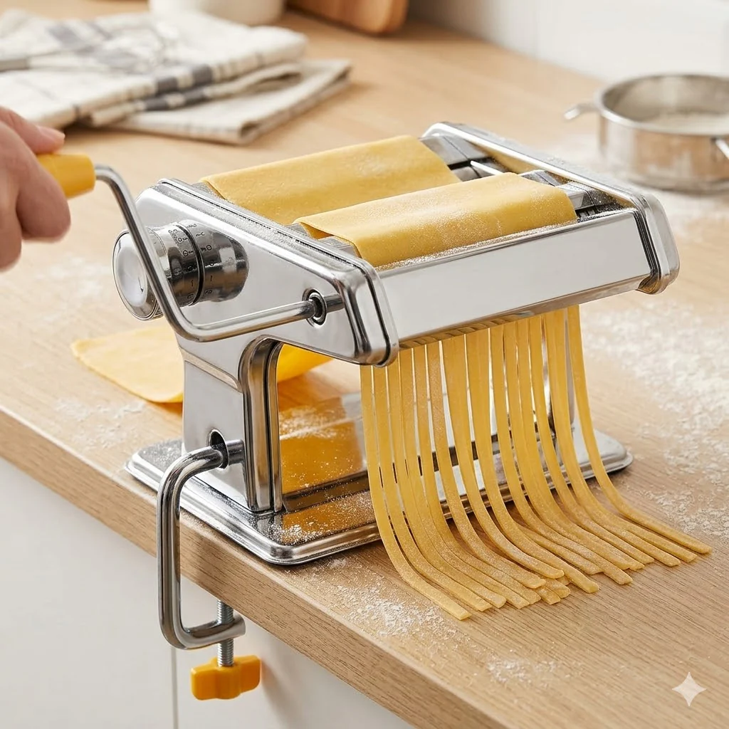 Máquina Manual para Pasta 150mm de Acero Inoxidable – 9 Niveles de Grosor con Doble Cortador - Image 3