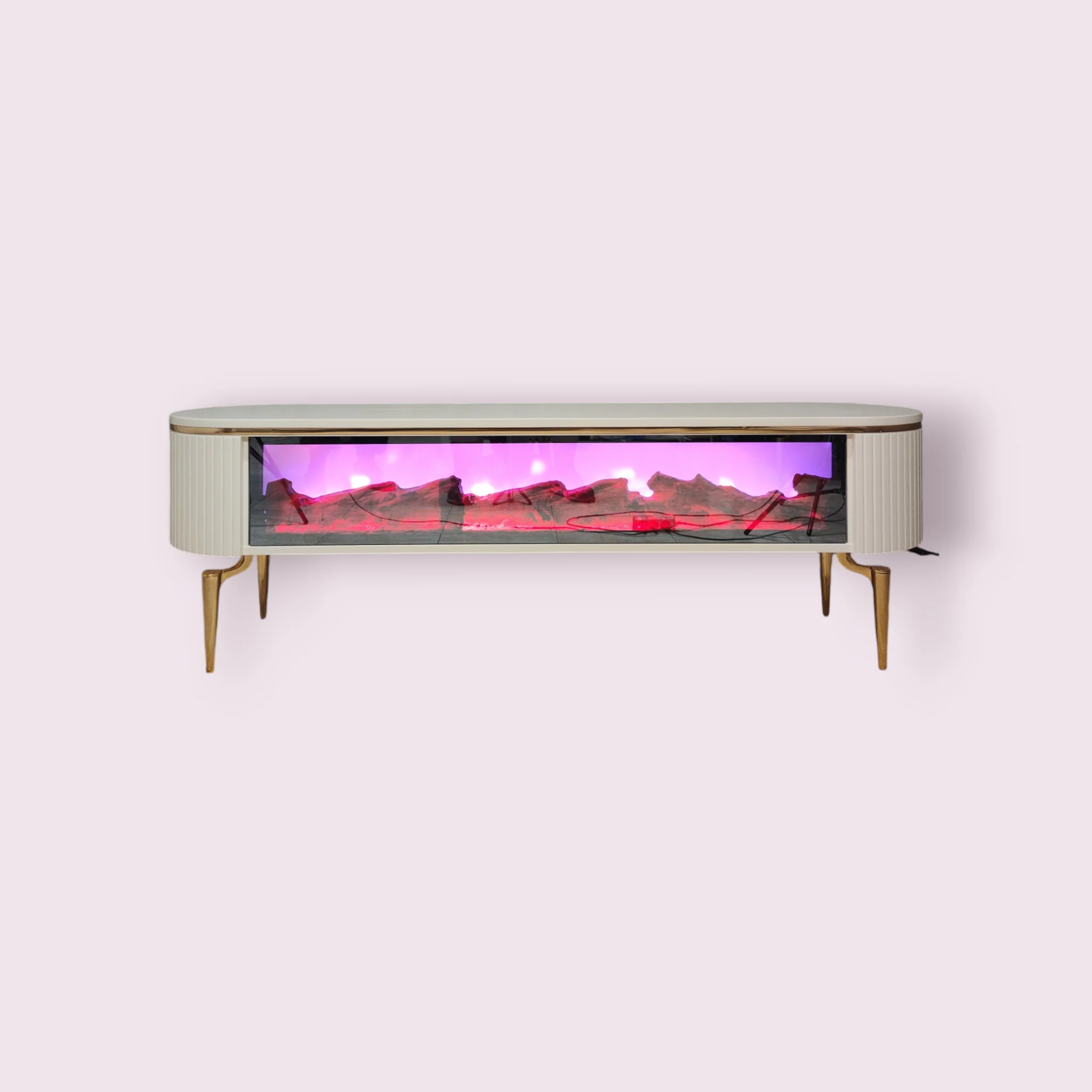 Mesa de TV con chimenea digital - BLANCO CON DETALLES EN DORADO - Image 7