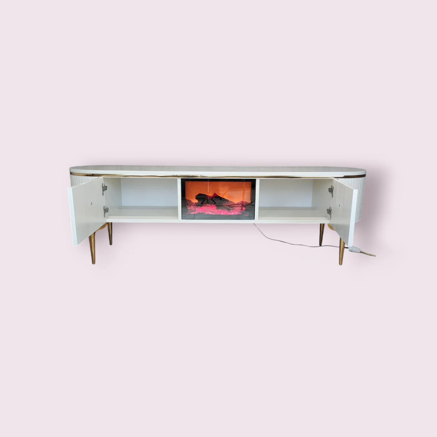 Mesa de TV con chimenea digital - BLANCO DORADO - Image 4