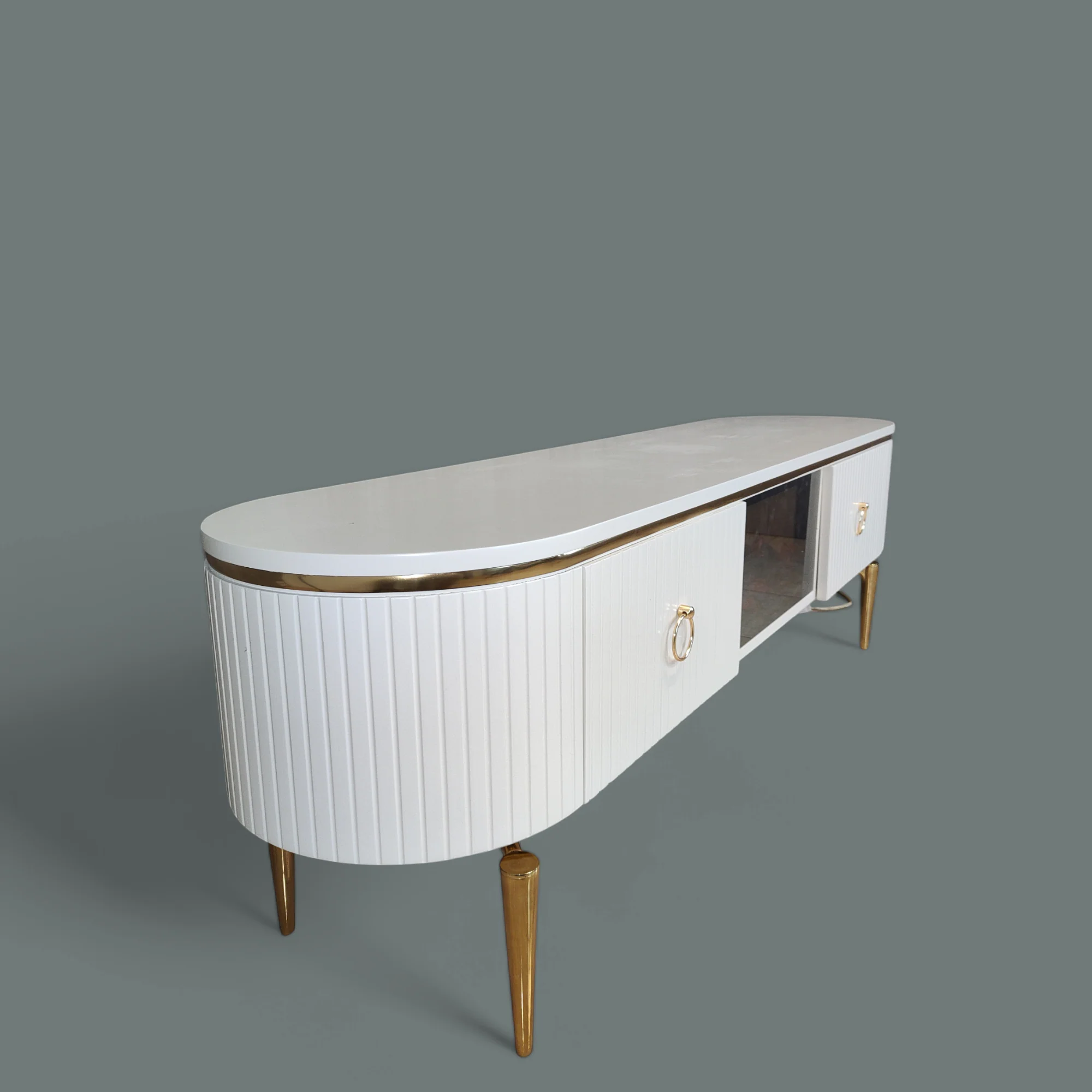 Mesa de TV con chimenea digital - BLANCO DORADO - Image 5
