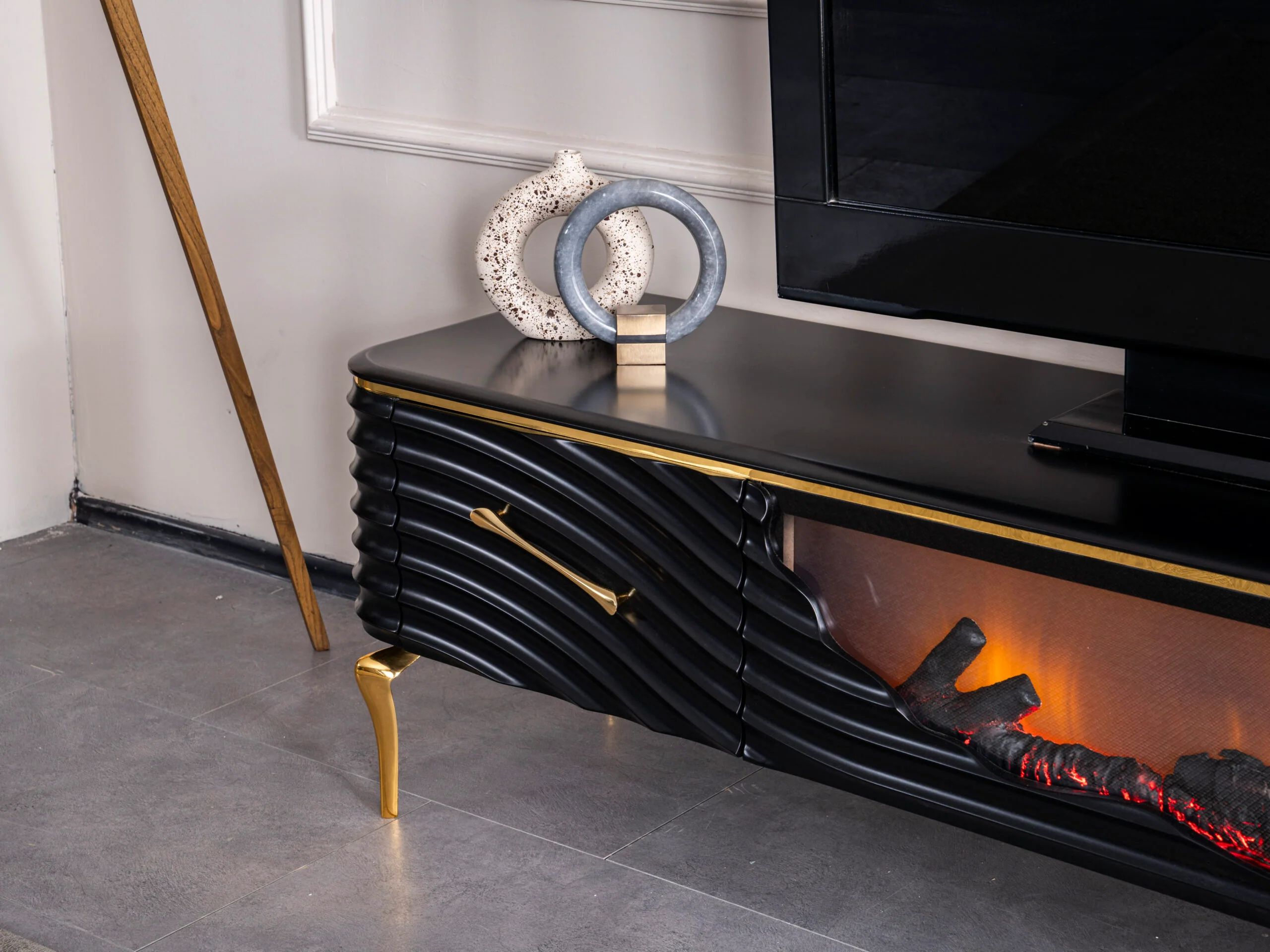 Mesa de TV con chimenea digital - NEGRO - Image 4