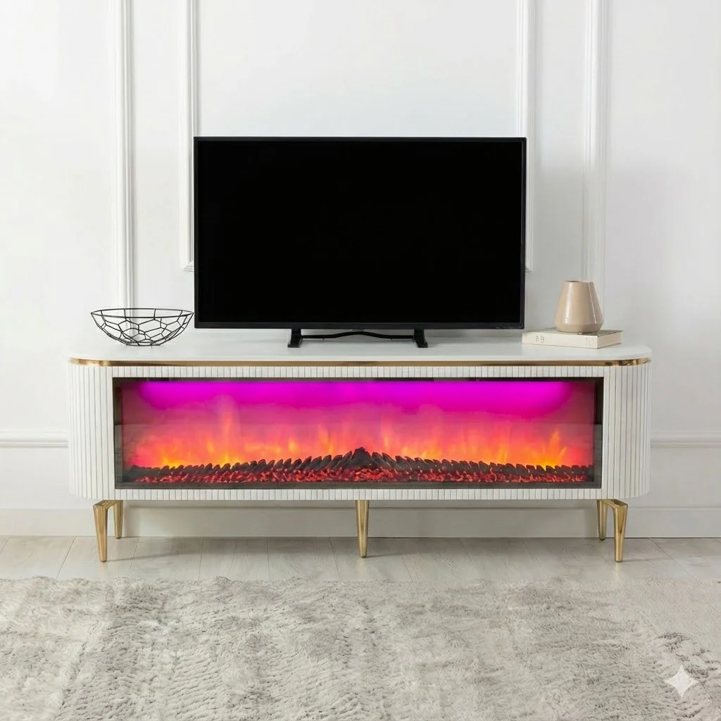 Mueble TV con Chimenea Eléctrica LED 3D (204 cm) + Mando y Modos – Bazar Al Madina Home