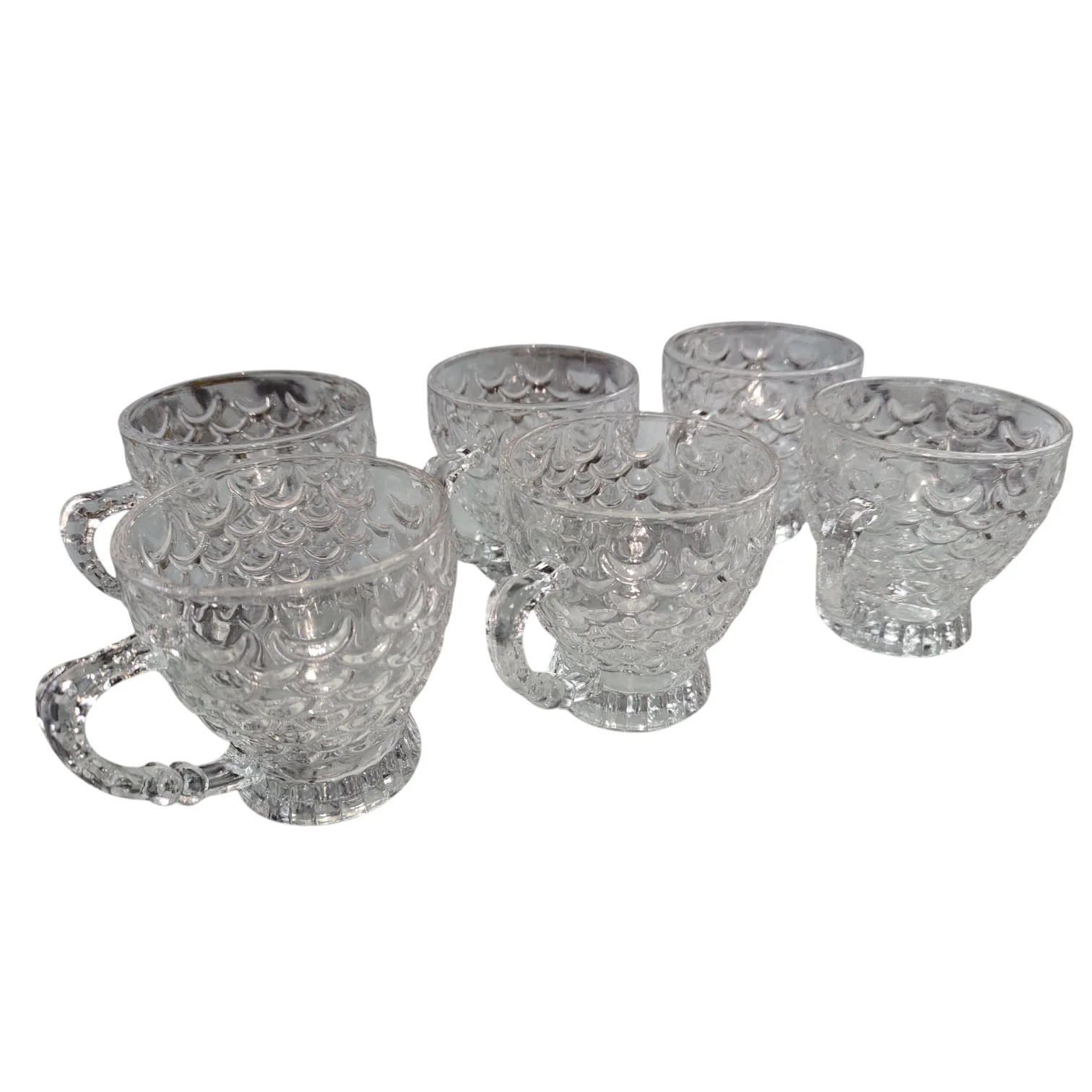 Pack de 6 Tazas de Cristal con Asa Decorada – Diseño Elegante con Relieve Escamado - Image 2