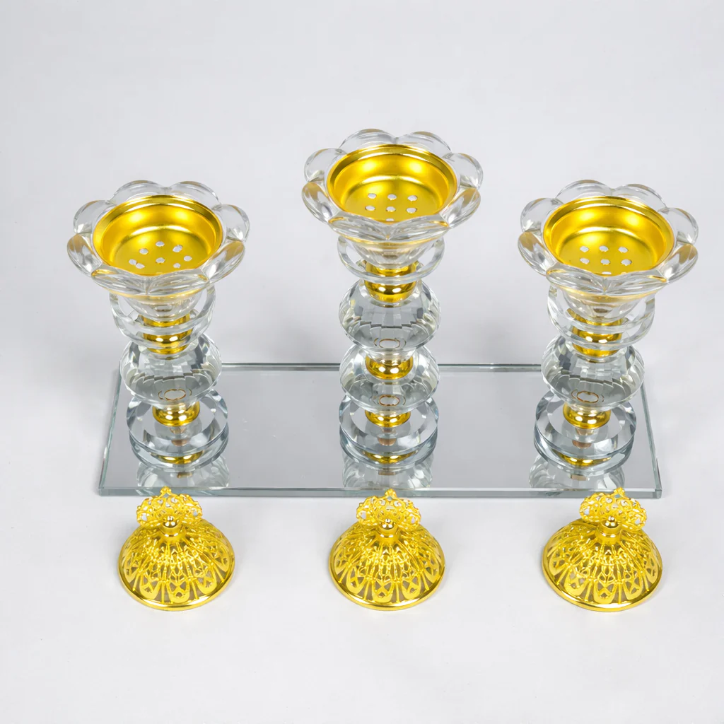 Quemador de Incienso Triple de Cristal con Base de Espejo y Detalles Dorados – Porta Incienso Decorativo Elegante - Image 4