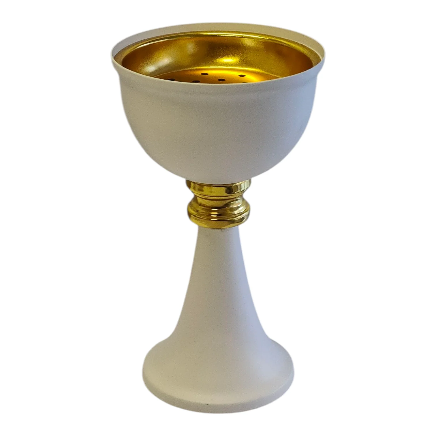 Quemador de Incienso Árabe Blanco y Dorado — Diseño Clásico de Copa