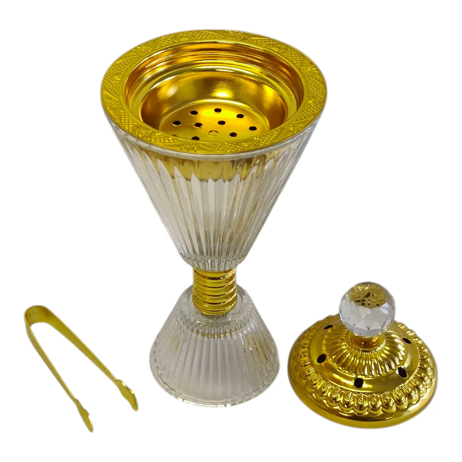 Set Árabe Dorado de Cristal con Base Decorativa — Bandeja de Lujo con Quemador y Frascos - Image 3