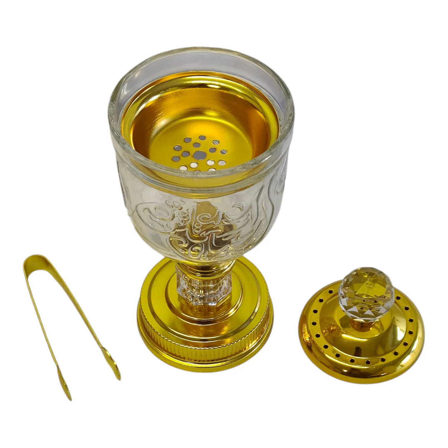Set Árabe Dorado de Cristal con Bandeja Espejada — Quemador y Frascos Decorativos de Lujo - Image 2