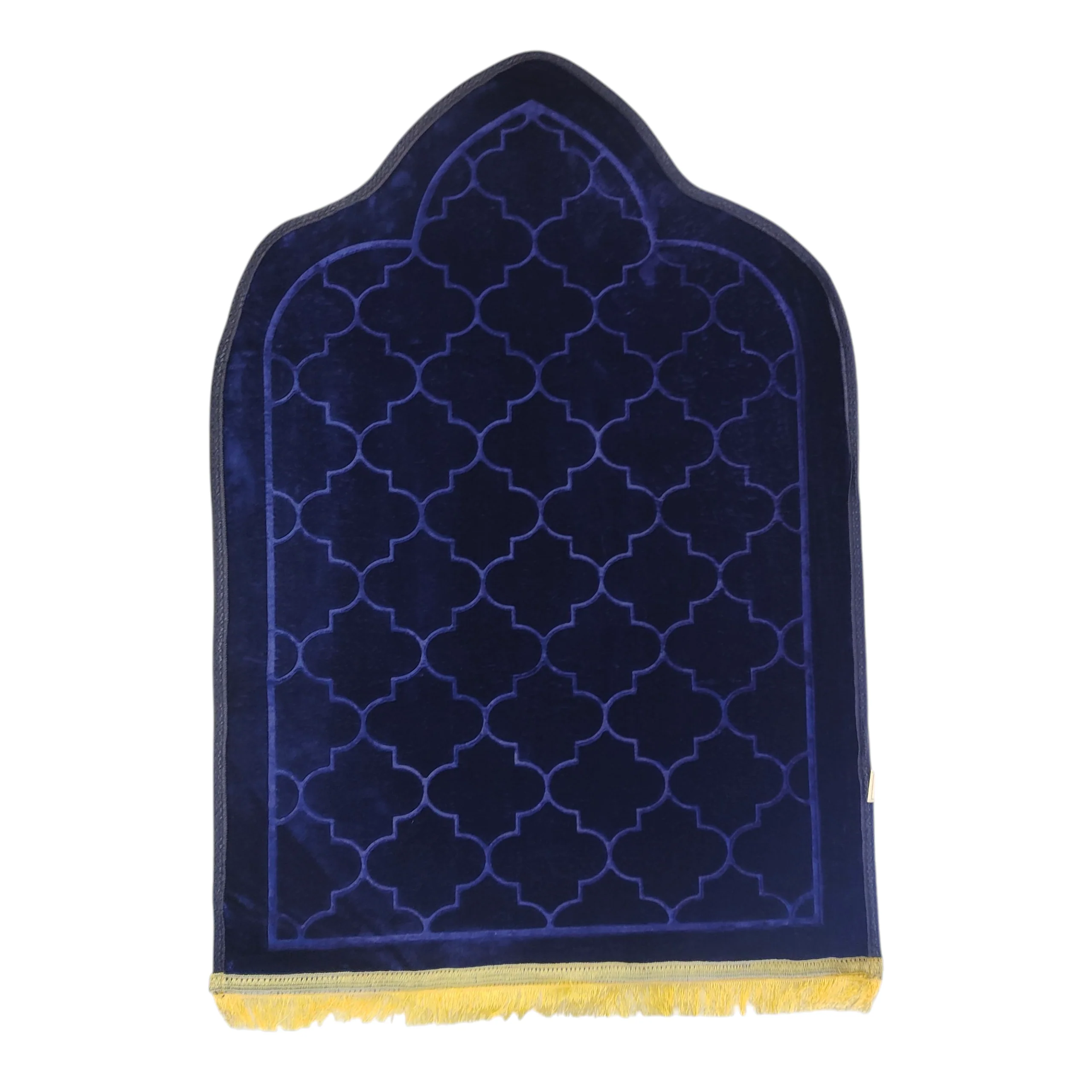 Alfombra de Rezo Sajjada Azul Marino con Flecos Dorados - Image 2