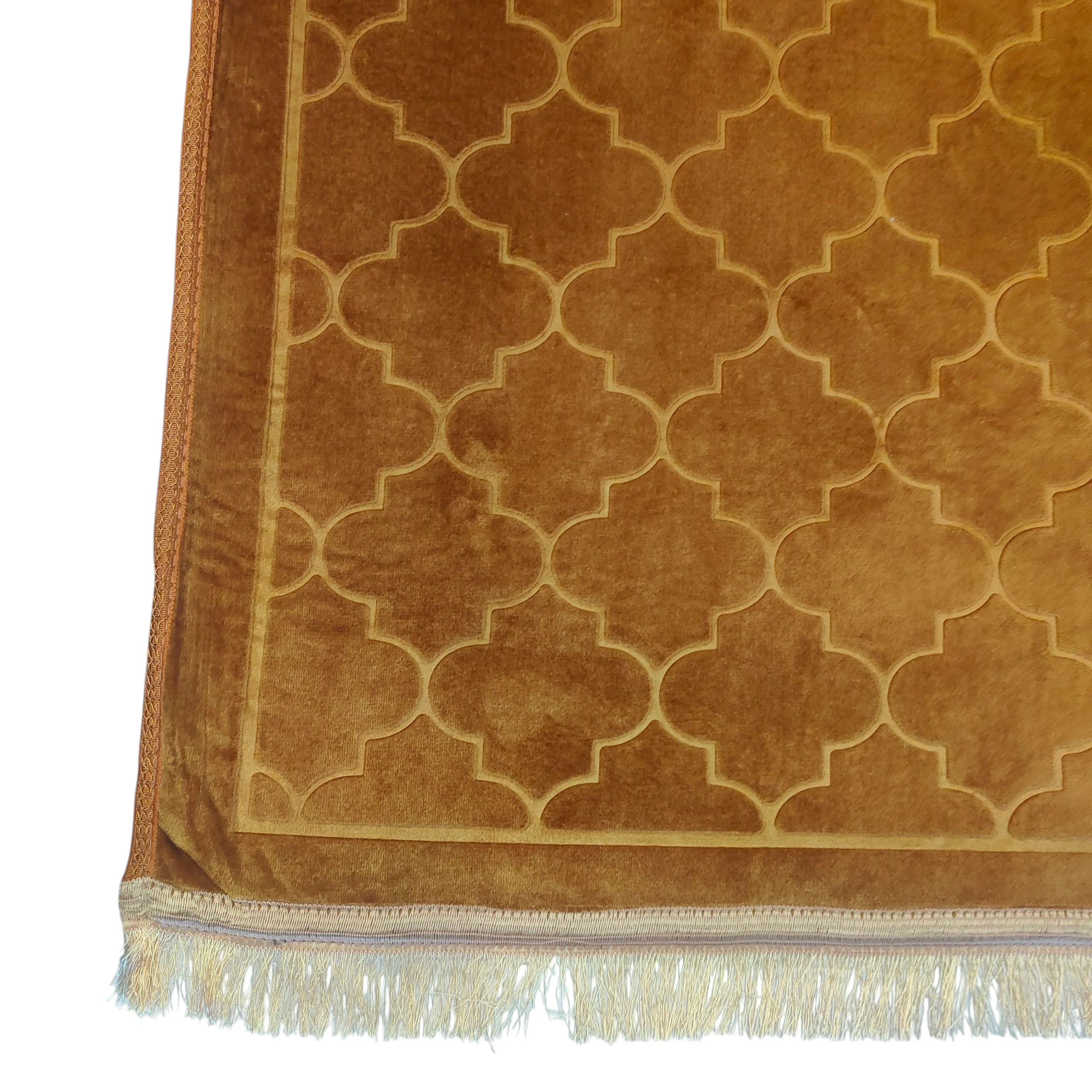 Alfombra de Rezo Sajjada Marrón Dorado con Flecos - Image 3