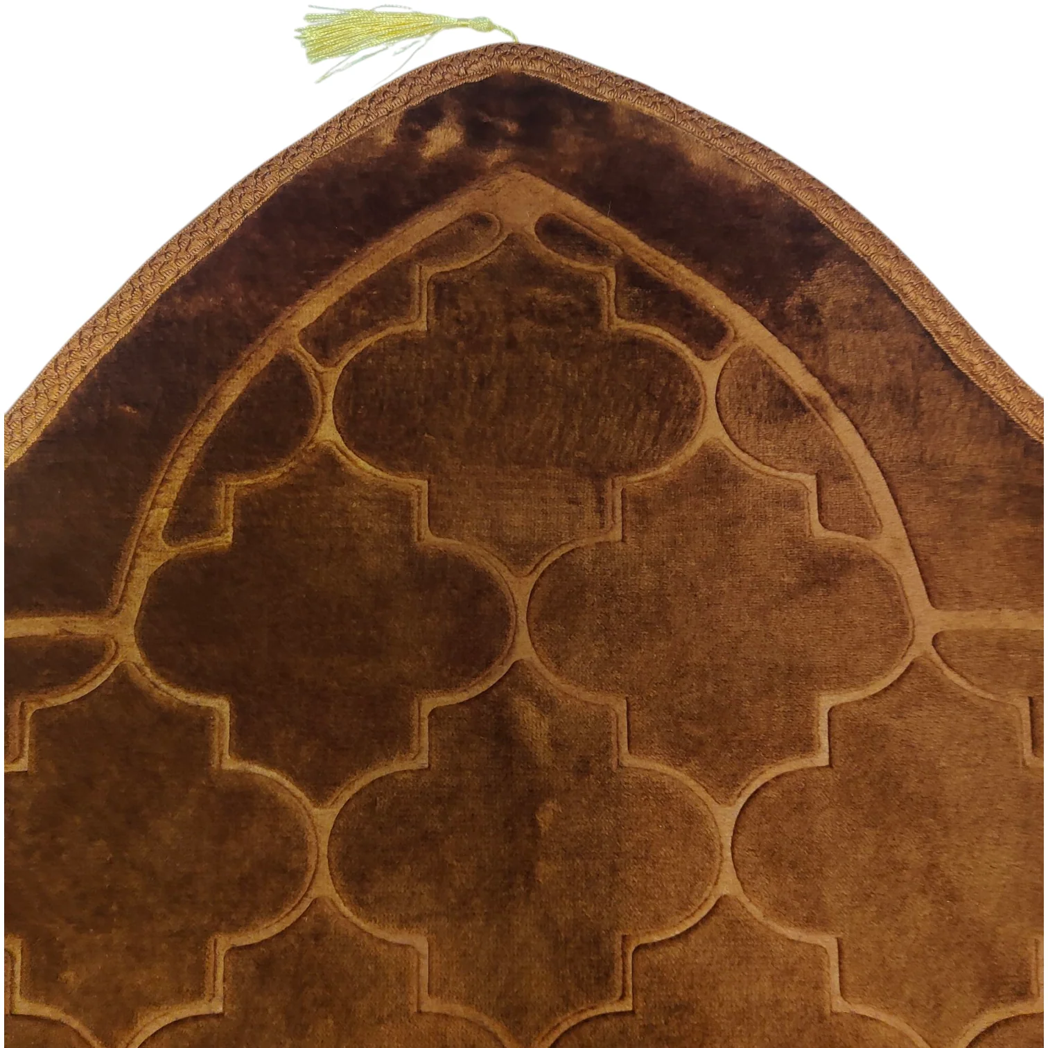 Alfombra de Rezo Sajjada Marrón Chocolate con Flecos Dorados - Image 8