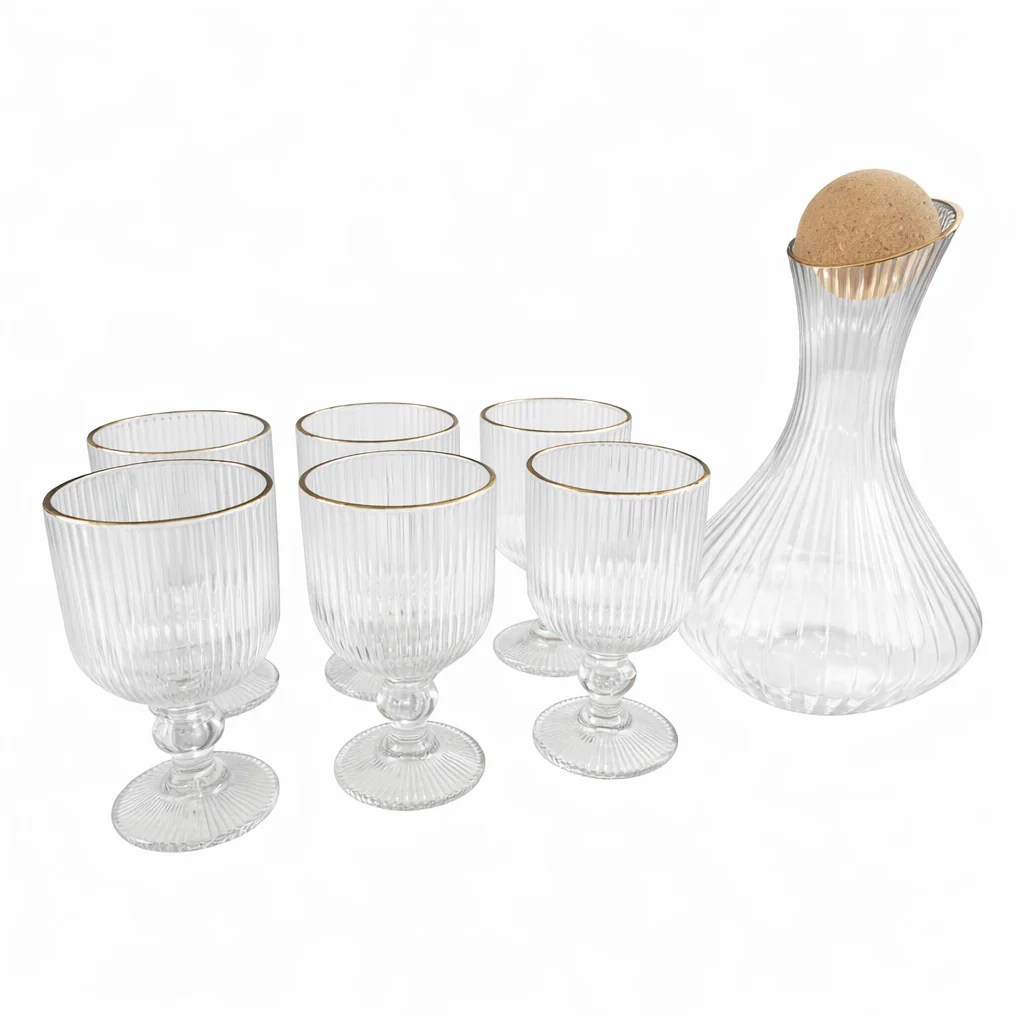 Set de 7 Piezas – Jarra de Cristal con 6 Copas a Juego