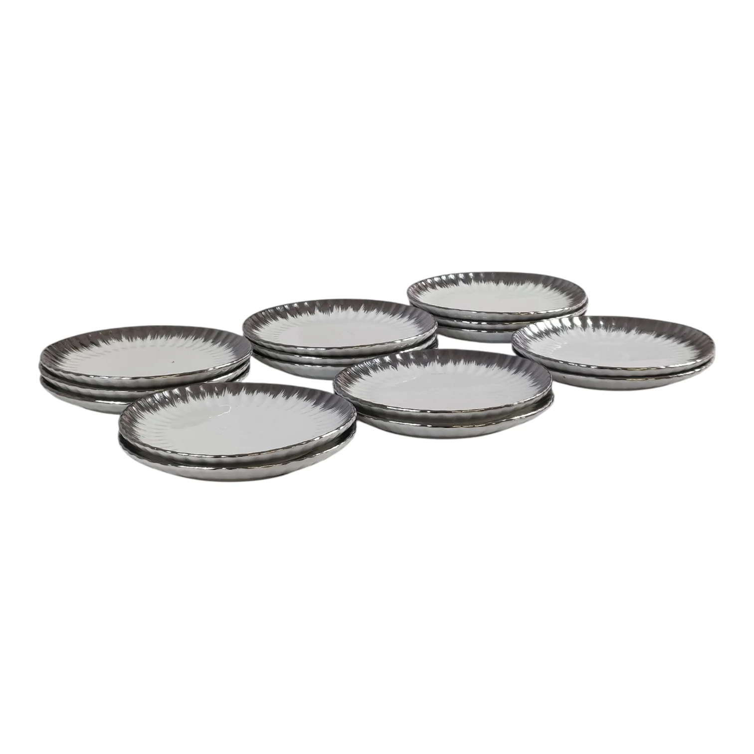 🍽️ Set de 12 Platos de Postre Redondos con Borde Plateado Brillante Ø 15cm – Estilo Lujo - Image 2