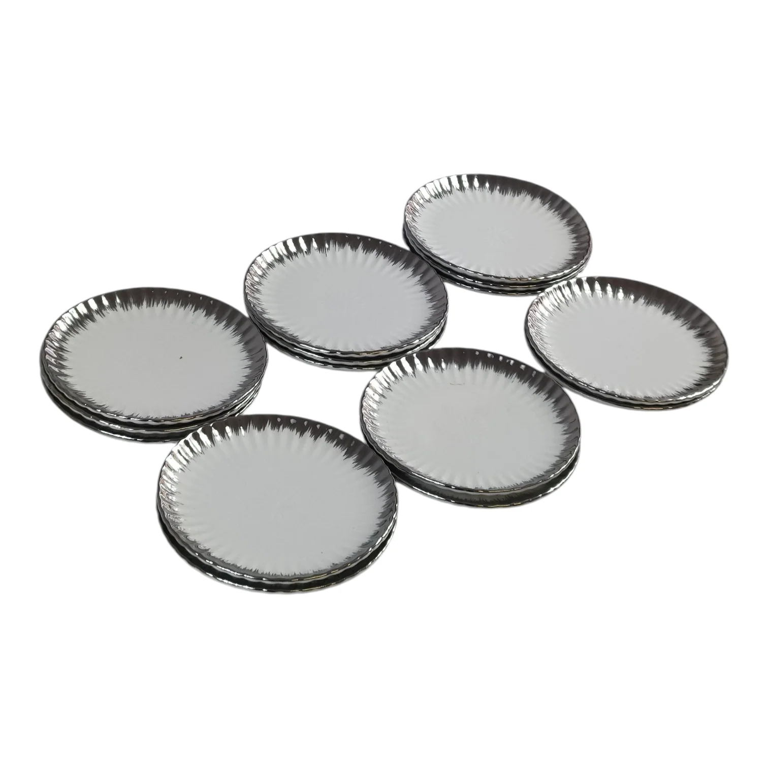 🍽️ Set de 12 Platos de Postre Redondos con Borde Plateado Brillante Ø 15cm – Estilo Lujo - Image 3