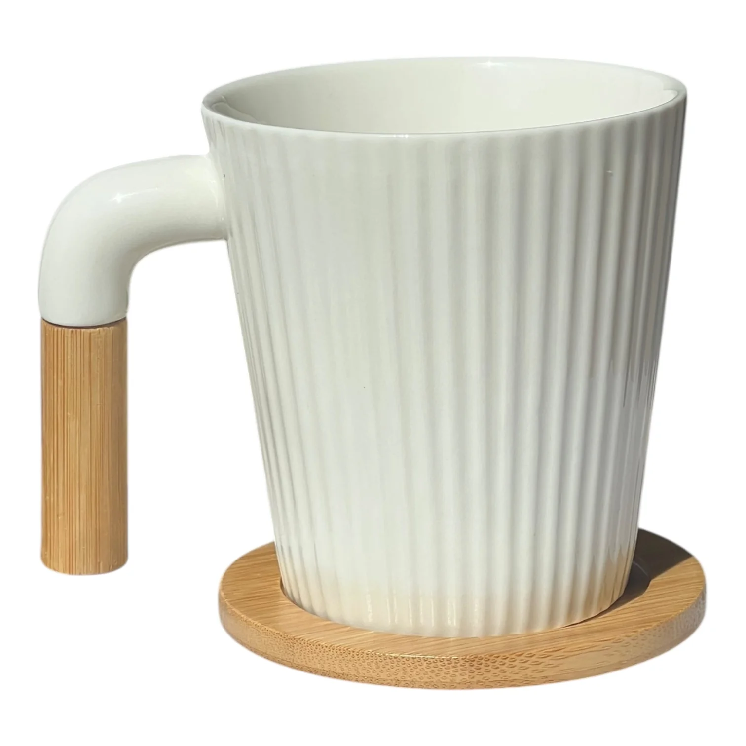 Set de 4 Tazas de Porcelana con Bandeja de Madera y Asa - Image 2