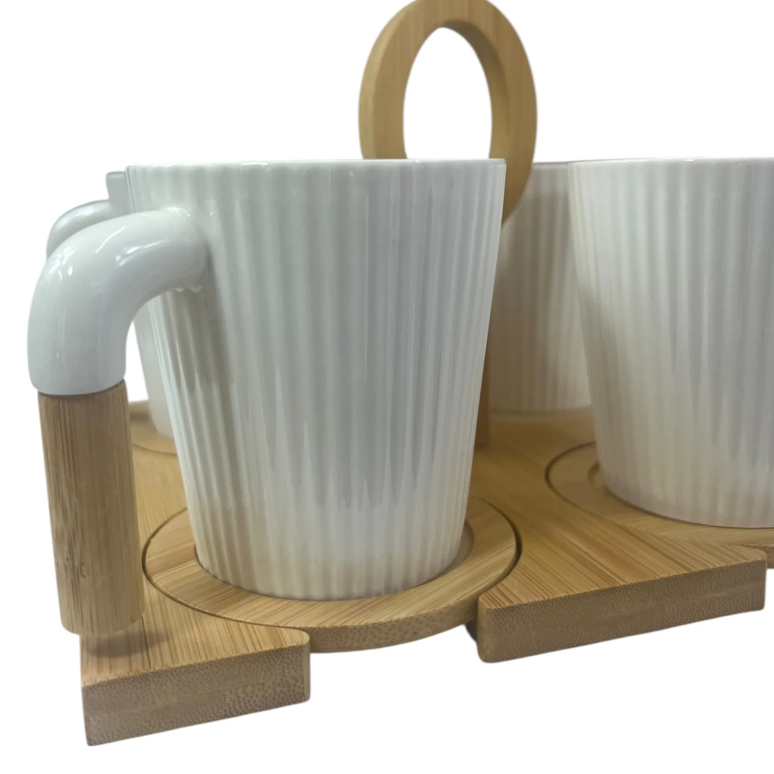 Set de 4 Tazas de Porcelana con Bandeja de Madera y Asa - Image 4