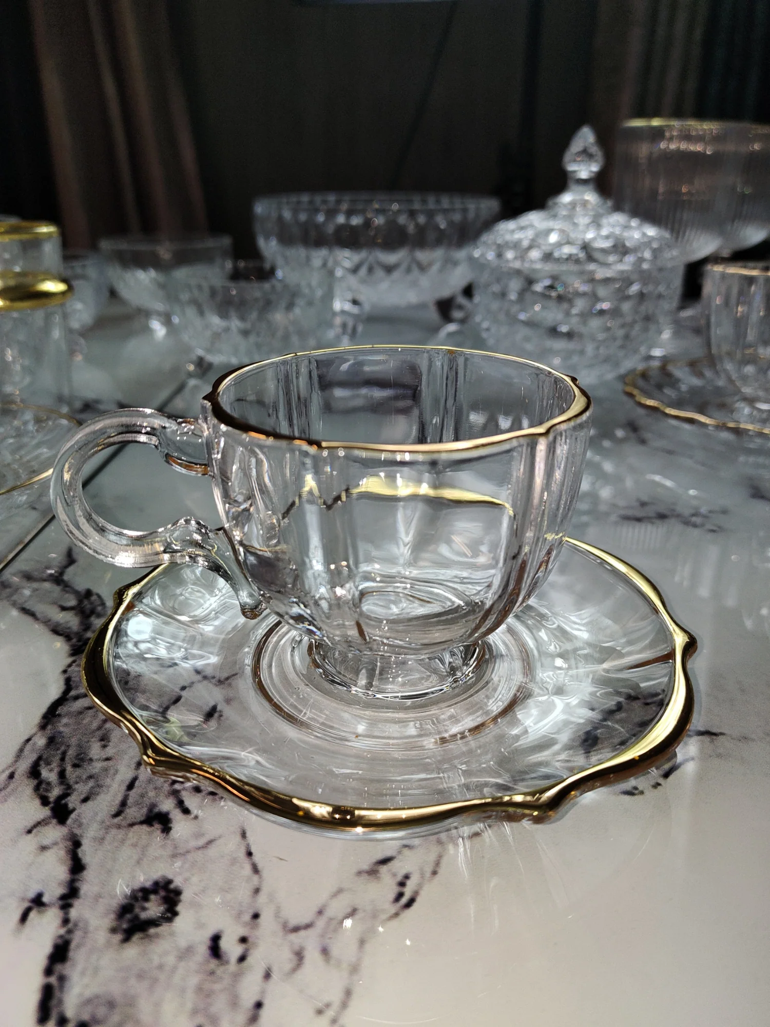Set de 6 Tazas de Cristal con Platillos – 150mL- Diseño Clásico y Elegante - Image 3