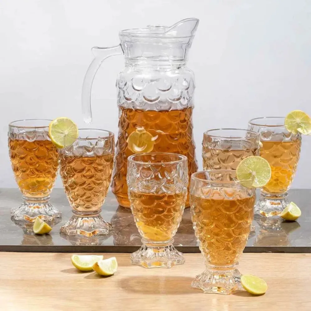 Set de Cristalería – Jarra y 6 Vasos de Cristal Texturizado (7 Piezas) - Image 2