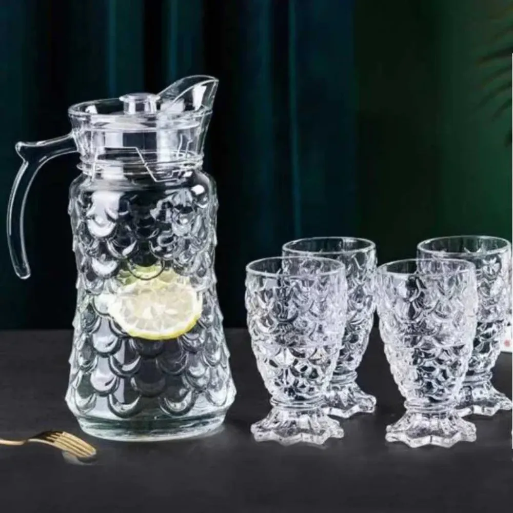 Set de Cristalería – Jarra y 6 Vasos de Cristal Texturizado (7 Piezas) - Image 3