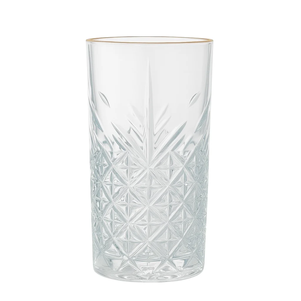 6 Vasos de Cristal Texturizado con detalles dorados