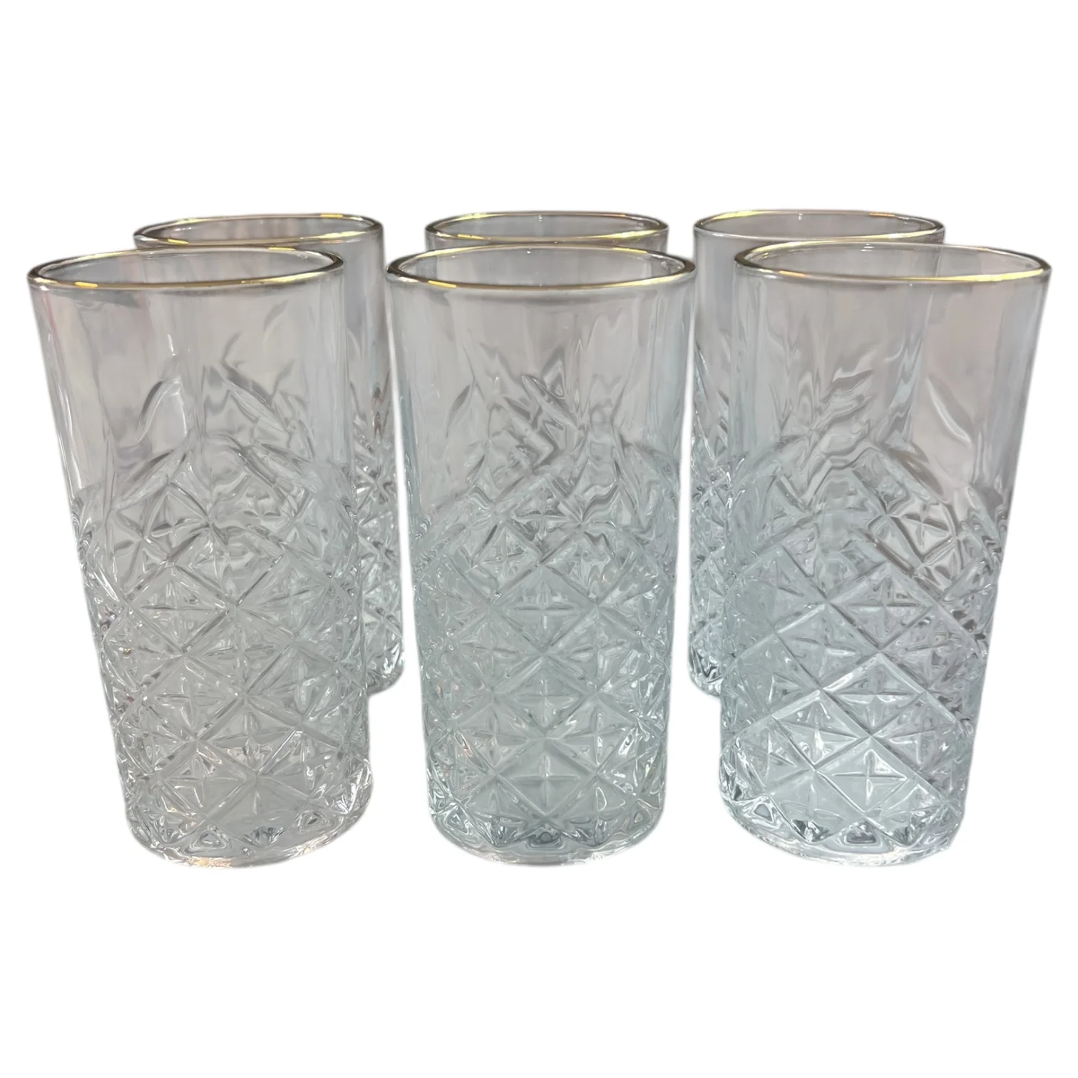 6 Vasos de Cristal Texturizado con detalles dorados - Image 2