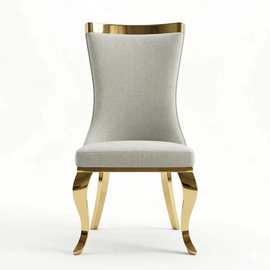 ✨ Silla MODELO NEFERTARI tapizada beige con acabado dorado – Elegancia moderna para tu hogar ✨