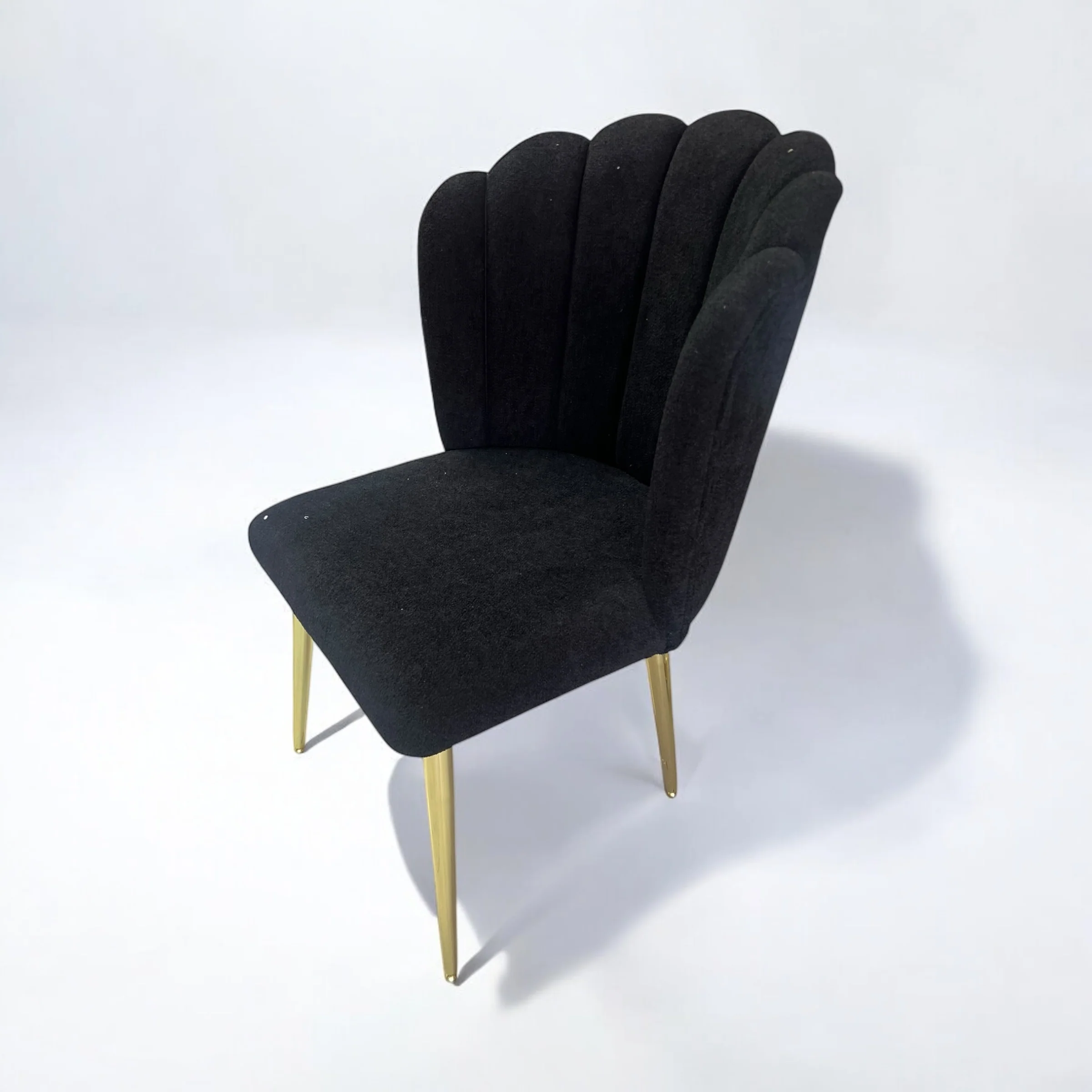 Silla tela bouclé PAPATYAV28 color negro, patas de metal dorado