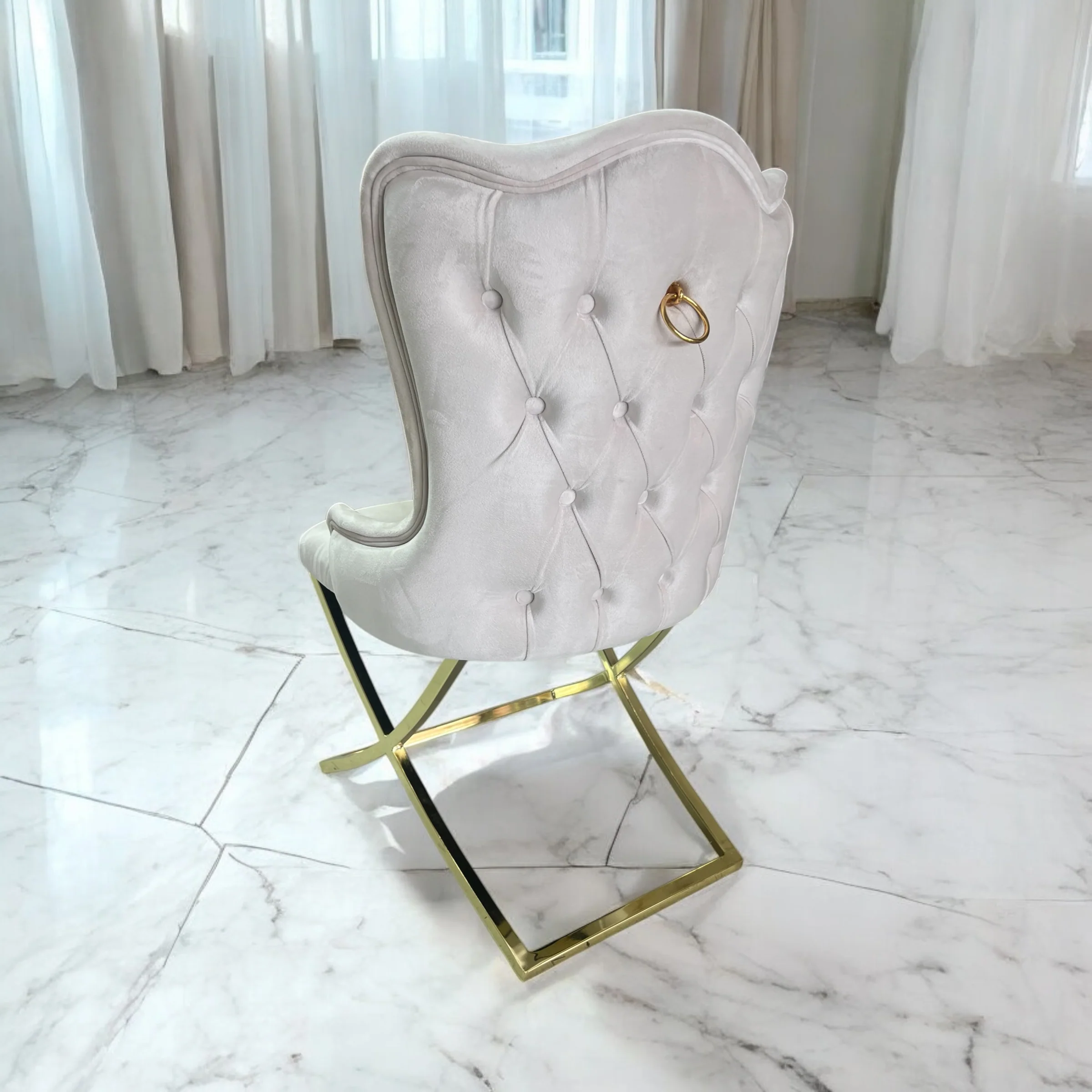 Silla terciopelo BELINDAV01 color beig claro, patas de metal dorado - Image 6