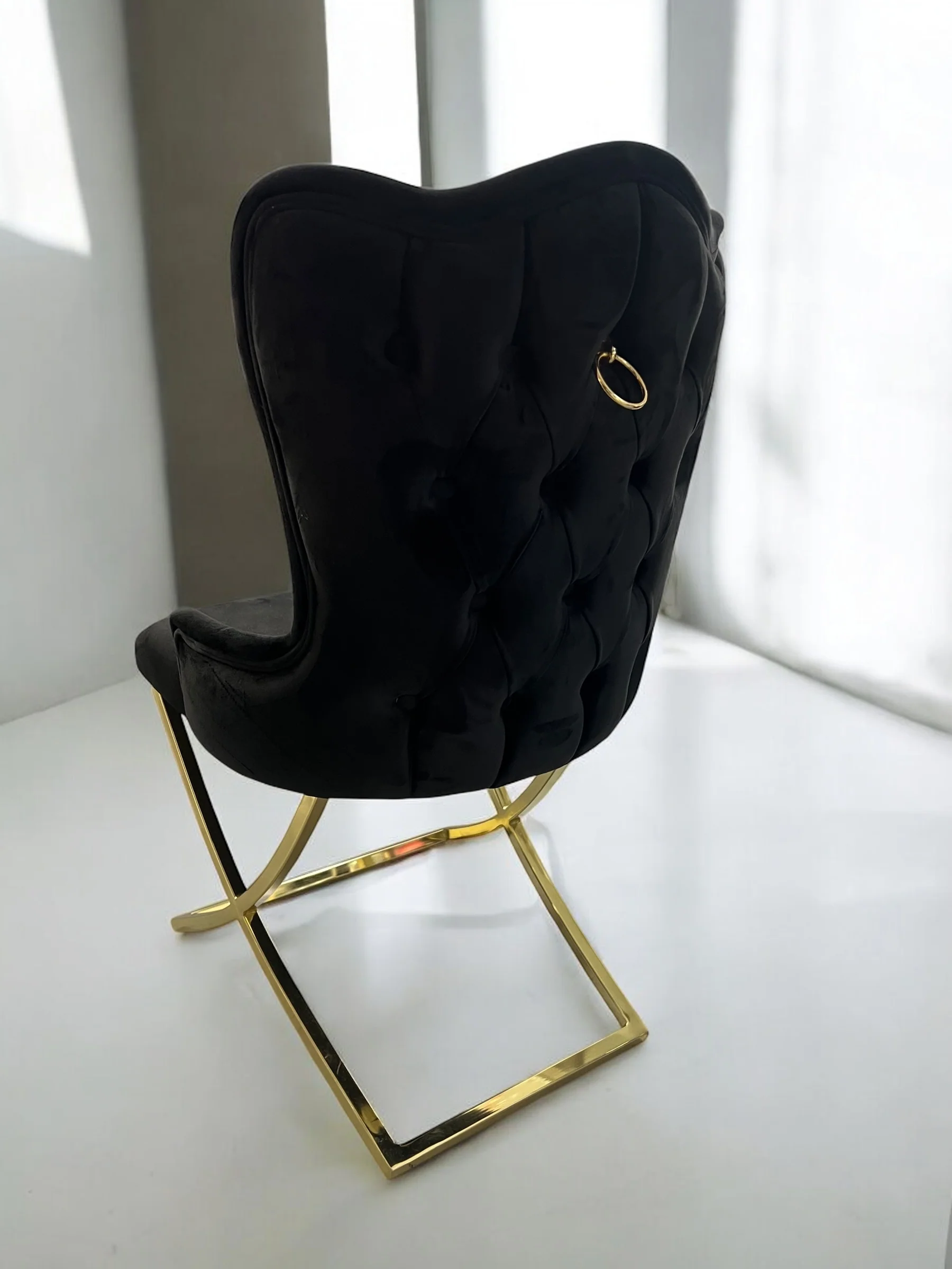 Silla terciopelo BELINDAV28 color negro, patas de metal dorado - Image 5