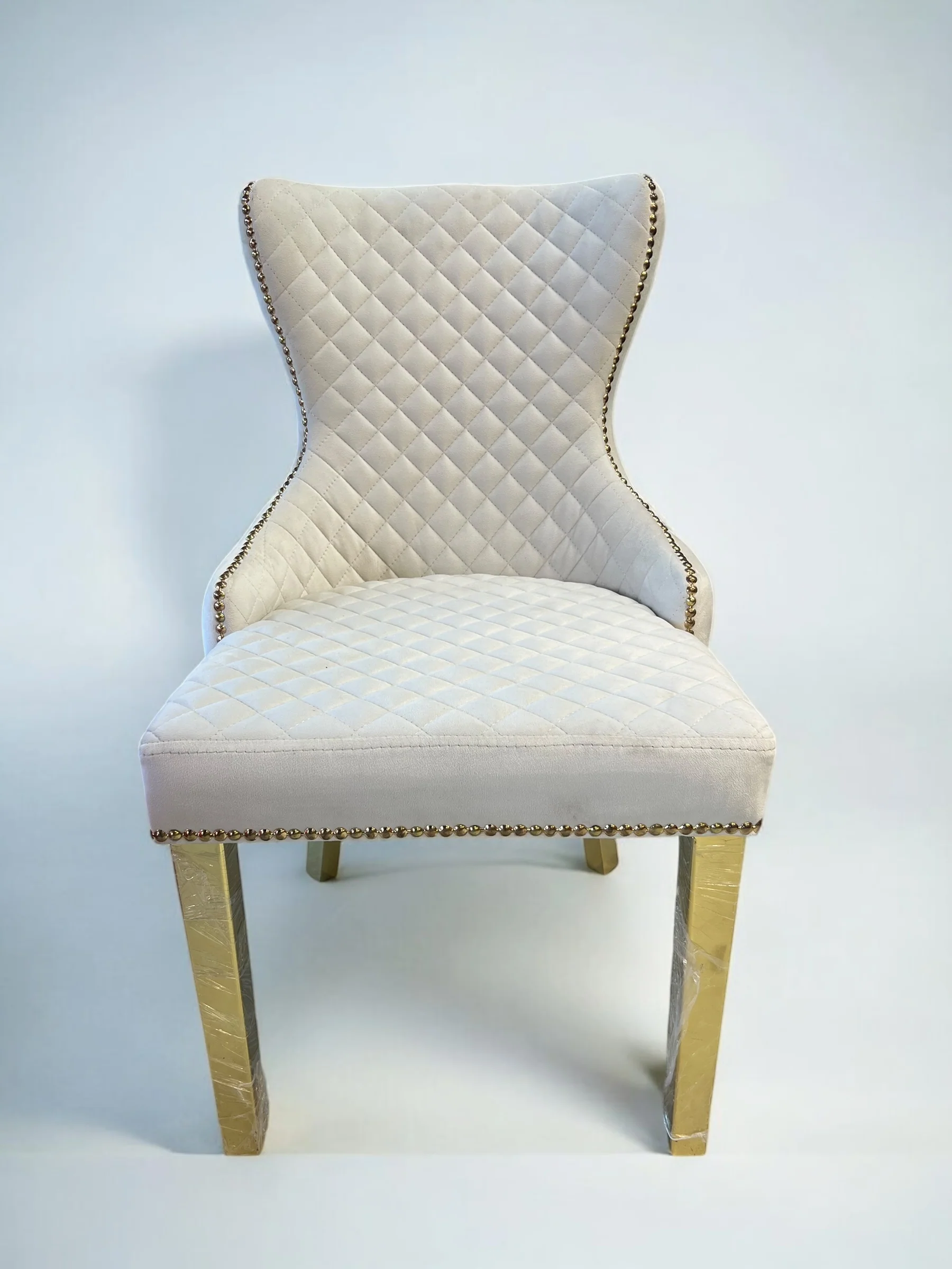 Silla terciopelo LONDRASCHAIRV01 para beig claro, patas de metal dorado - Image 4