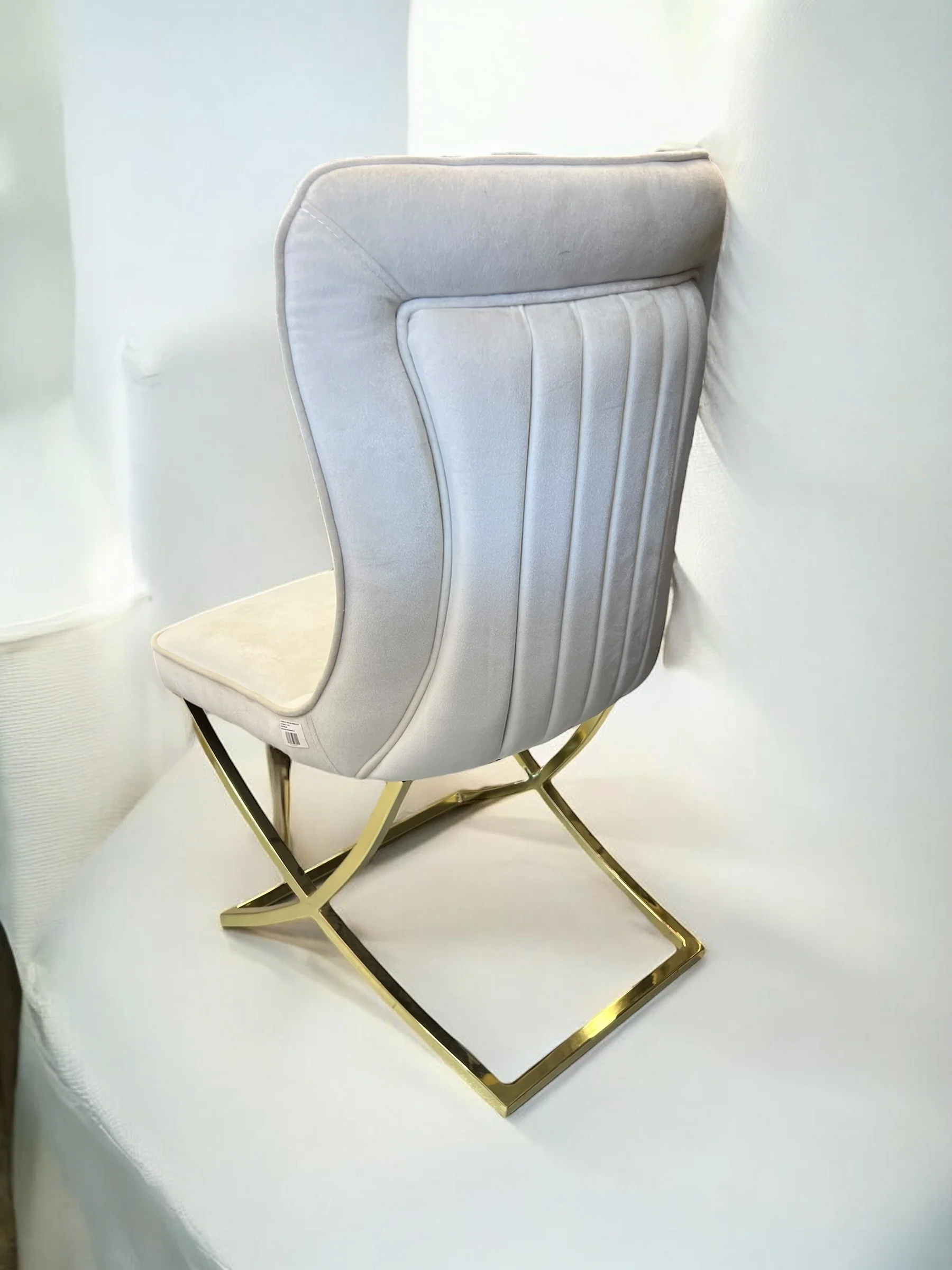 Silla terciopelo MADRID LUNA01 para comedor beig clarito, pata acero inoxidable dorado