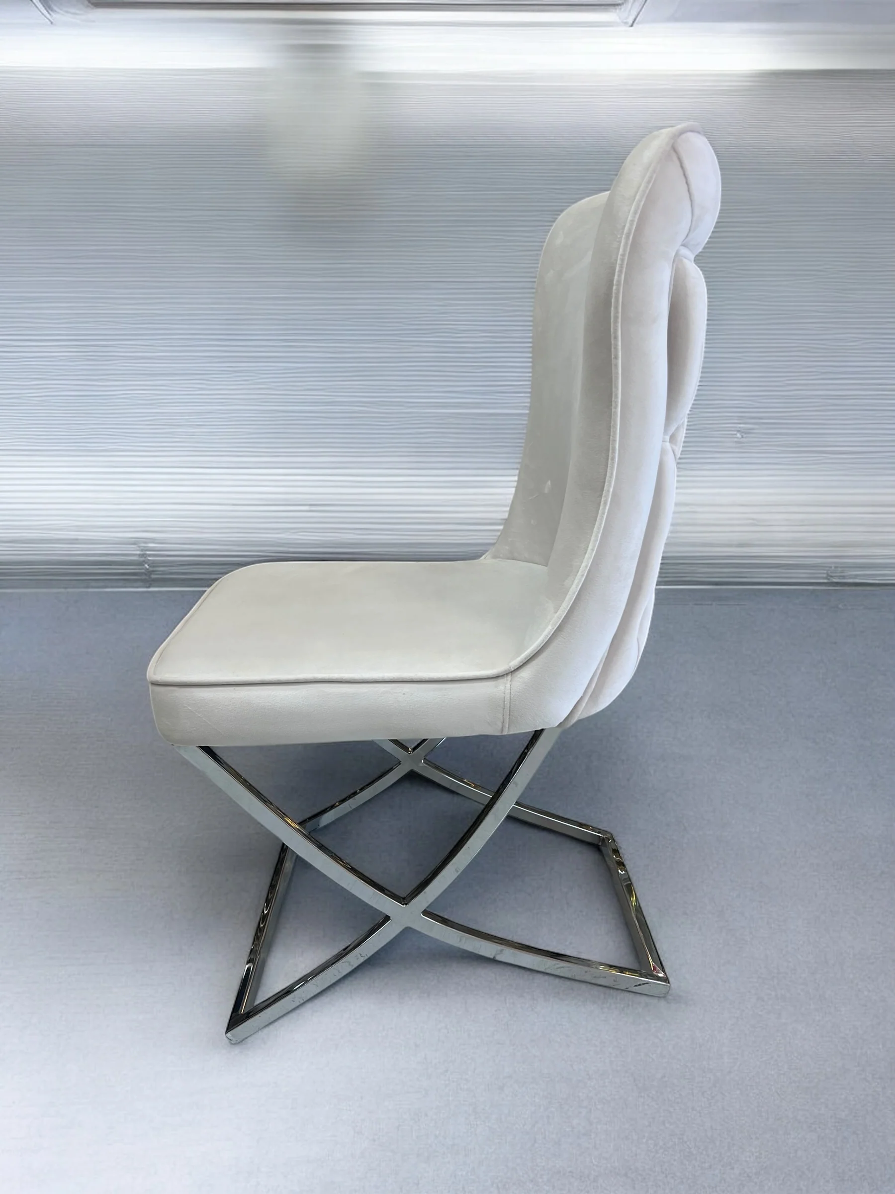 Silla terciopelo para comedor BONGOV01 PA beig , patas metal plateado - Image 3