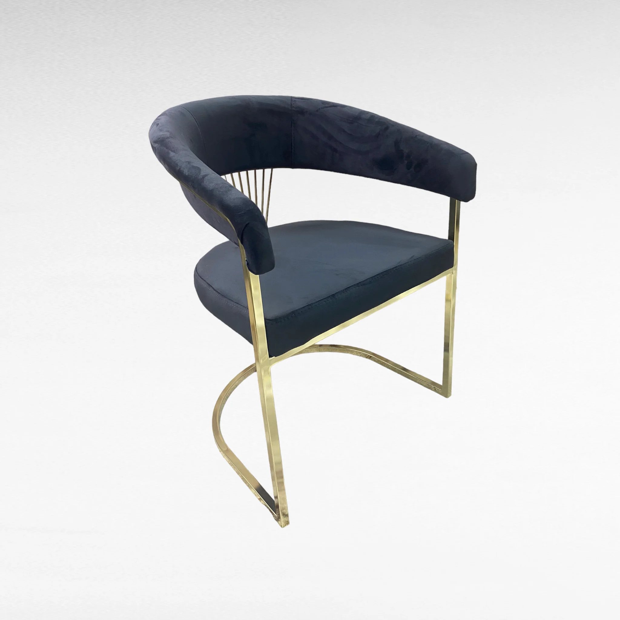 Silla terciopelo BABYFACE37 para comedor gris oscuro, pata acero inoxidable dorado - Image 2