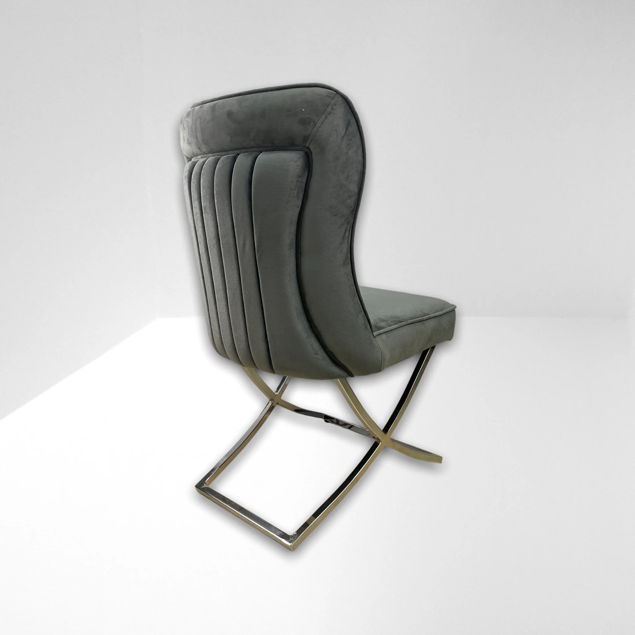 Silla terciopelo para comedor V27 KA gris, pata acero inoxidable plateado - Image 3