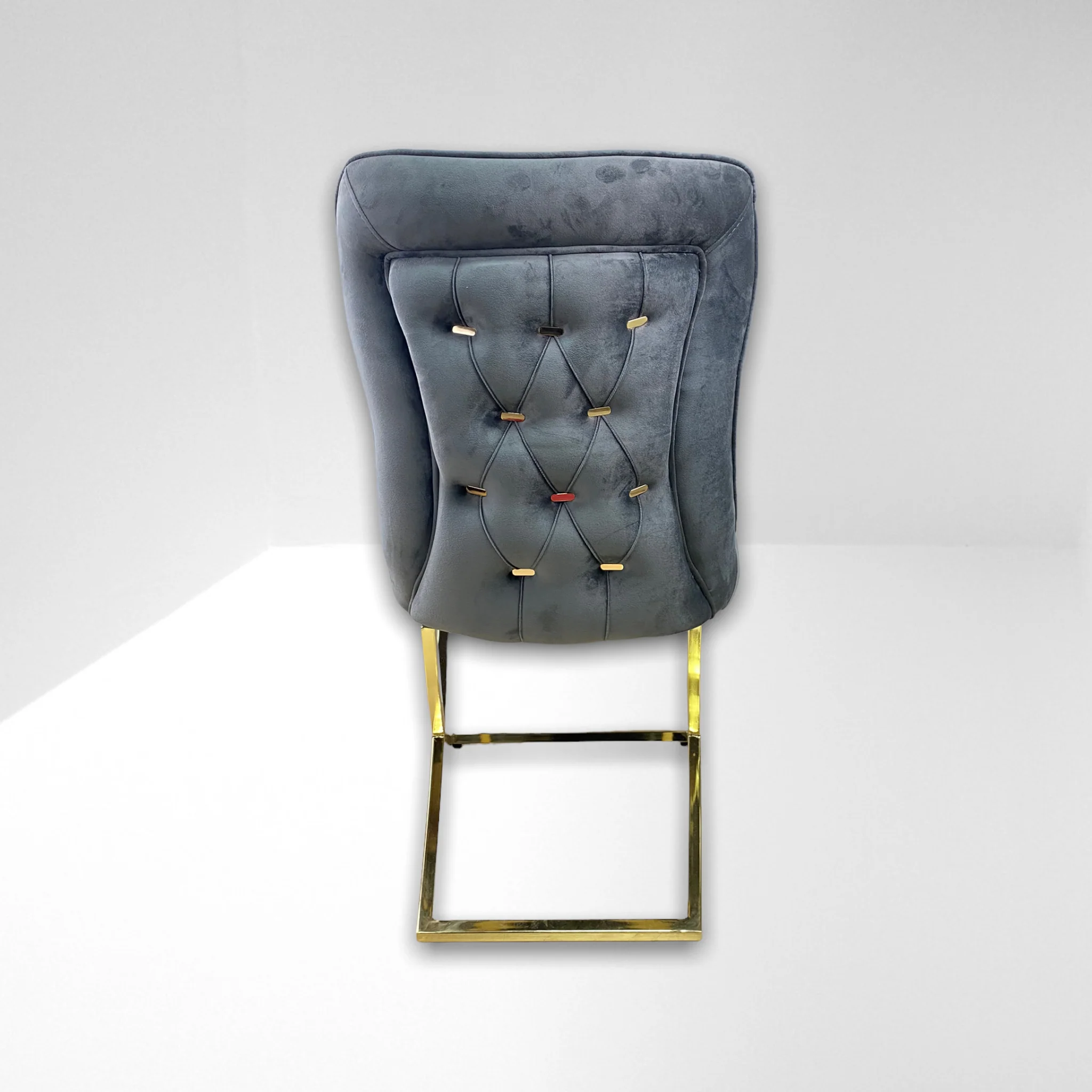 Silla terciopelo para comedor CLOWER SANDALYE V27 gris oscuro ganchos dorado, pata metal dorado - Image 3