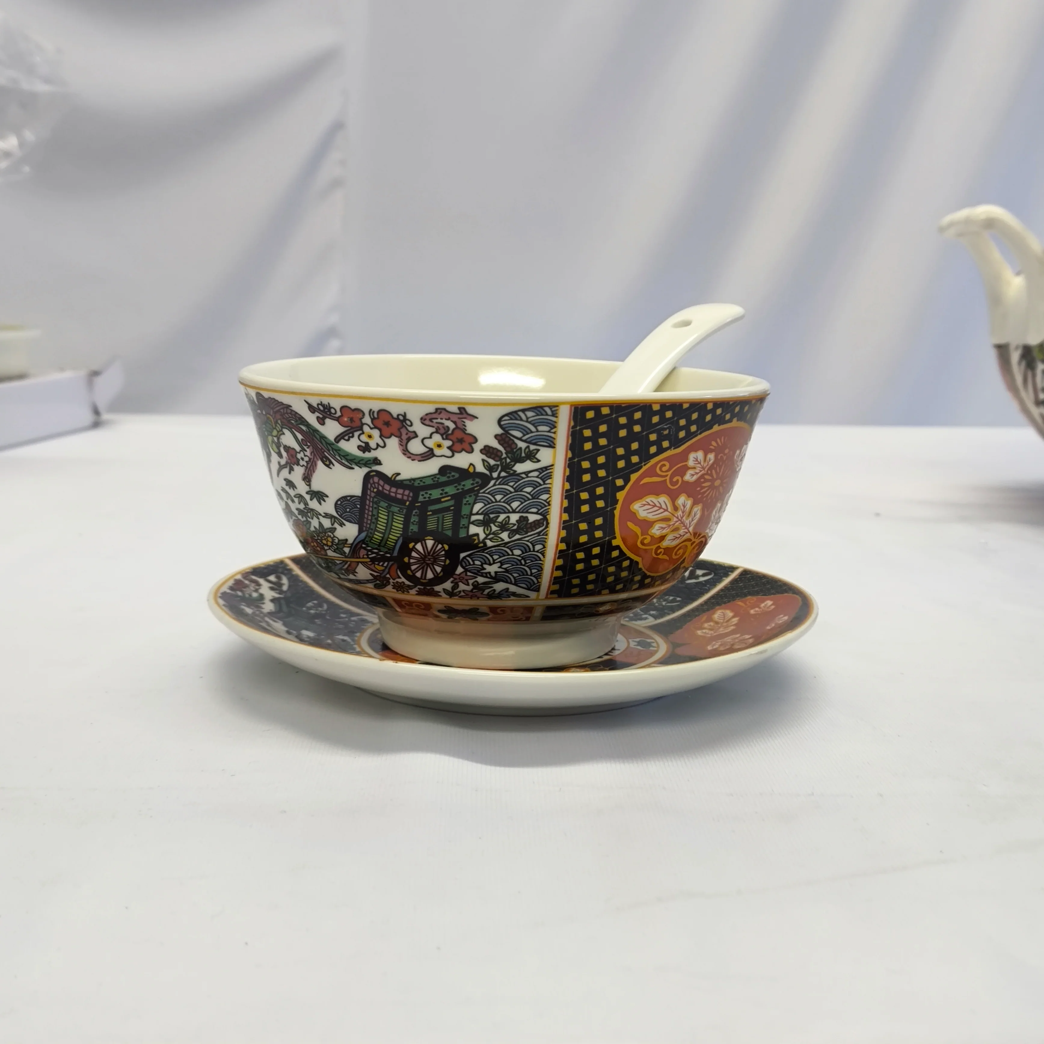 Juego de Sopa Oriental  – 3L-Tazón Grande con 6 Bowls, Platos y Cucharas (Diseño Tradicional Asiático) - Image 4