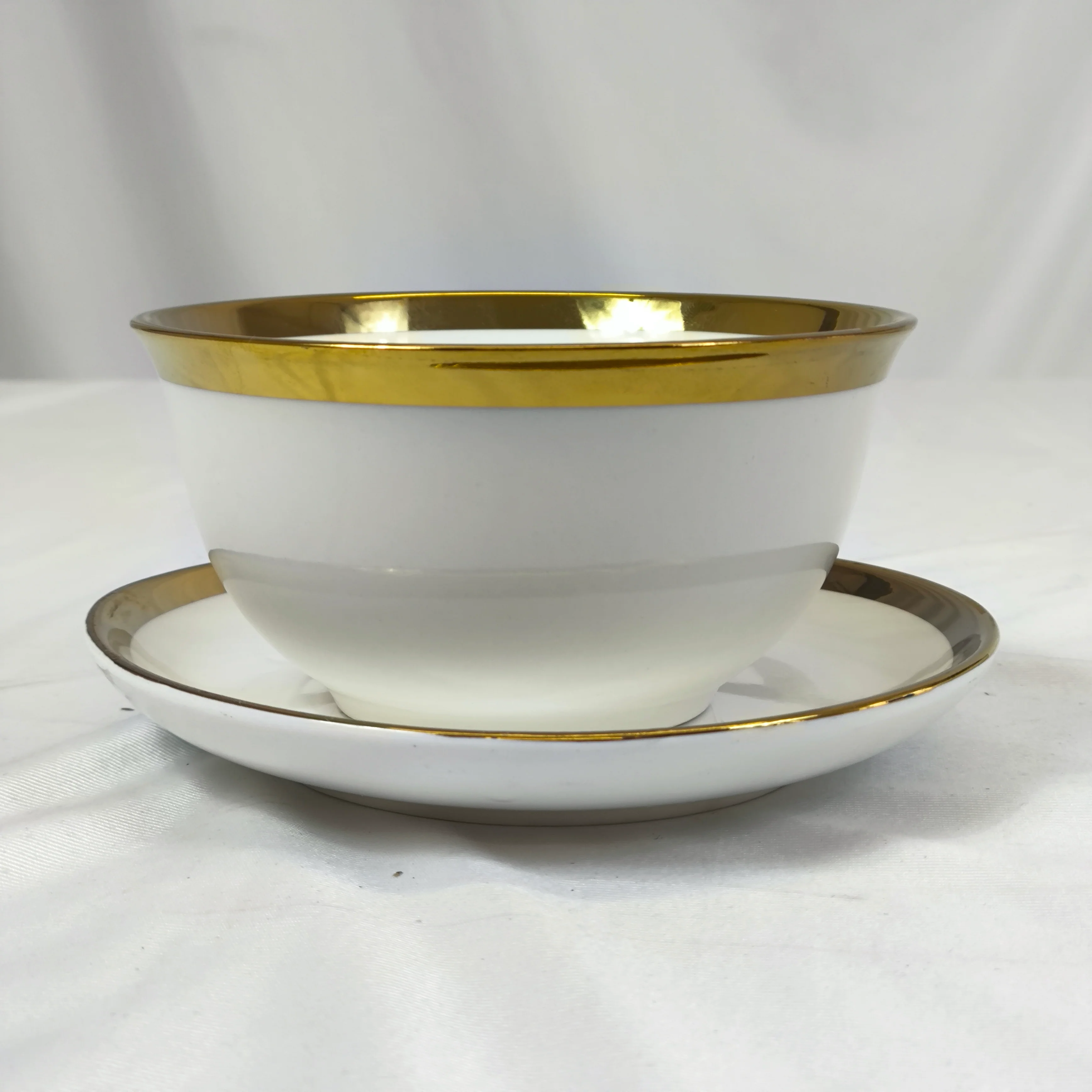 Juego de Sopera con 6 Tazones y Platillos de Porcelana Blanca con Borde Dorado 2,7L - Image 5