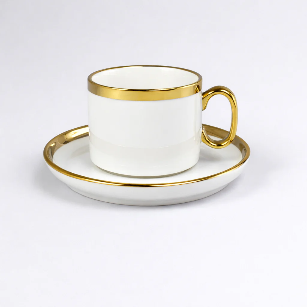 Set de 6 Tazas de Porcelana con Platillos y Detalles Dorados – Juego Elegante para Café o Té - Image 2