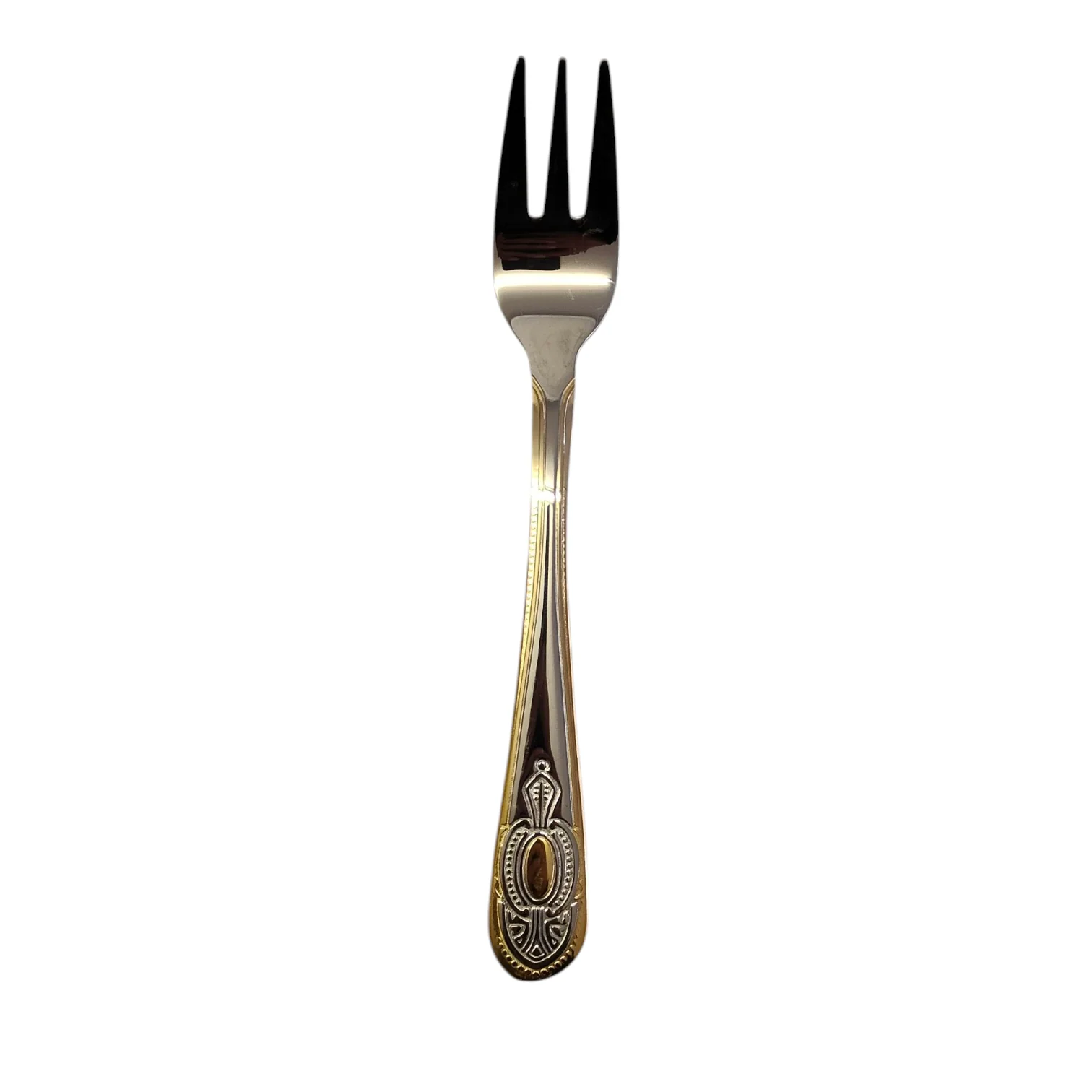 Set de 6 Tenedores de Postre – Acero Inoxidable con Grabado y Borde Dorado | Colección Clásica